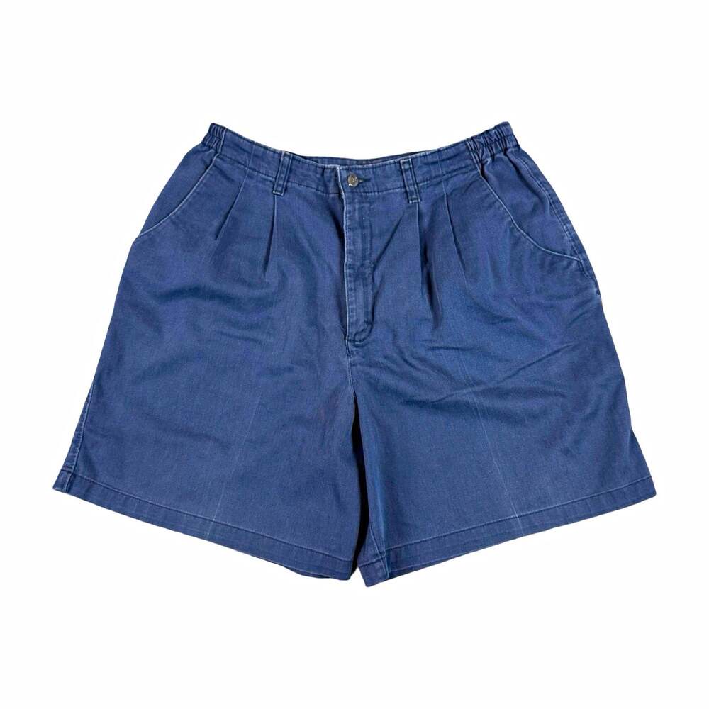 Vintage Lee Women’s Blue Pleated Chino Shorts Cotton Twill Elastic Waist 16W